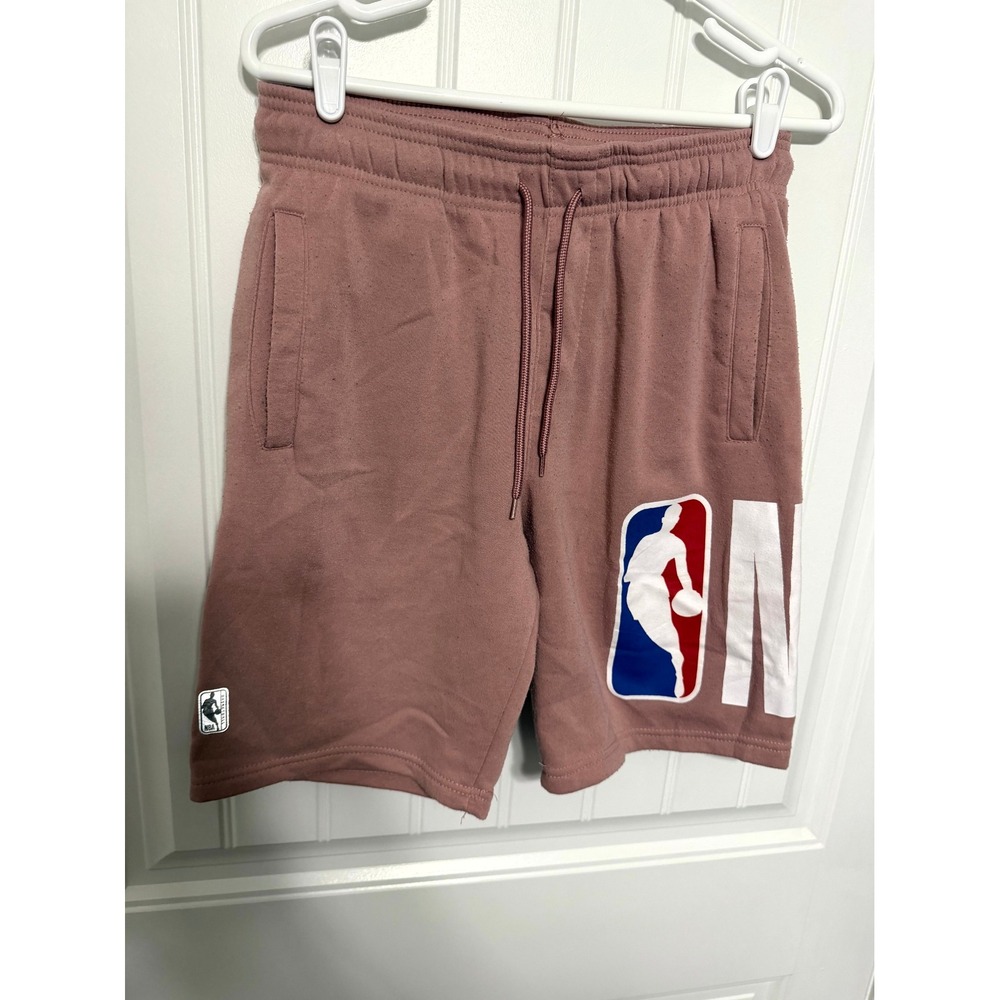 NBA Sweat Shorts Mens Small Pink Fleece Graphic Logo Drawstring Pockets